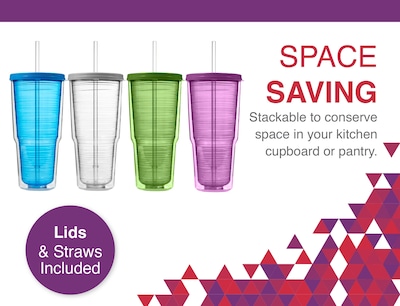 Foto 5 | Vaso Arrow Home Products De Plástico De 710 Ml Con Pajita Y Tapa Paquete De 4 - Venta Internacional.