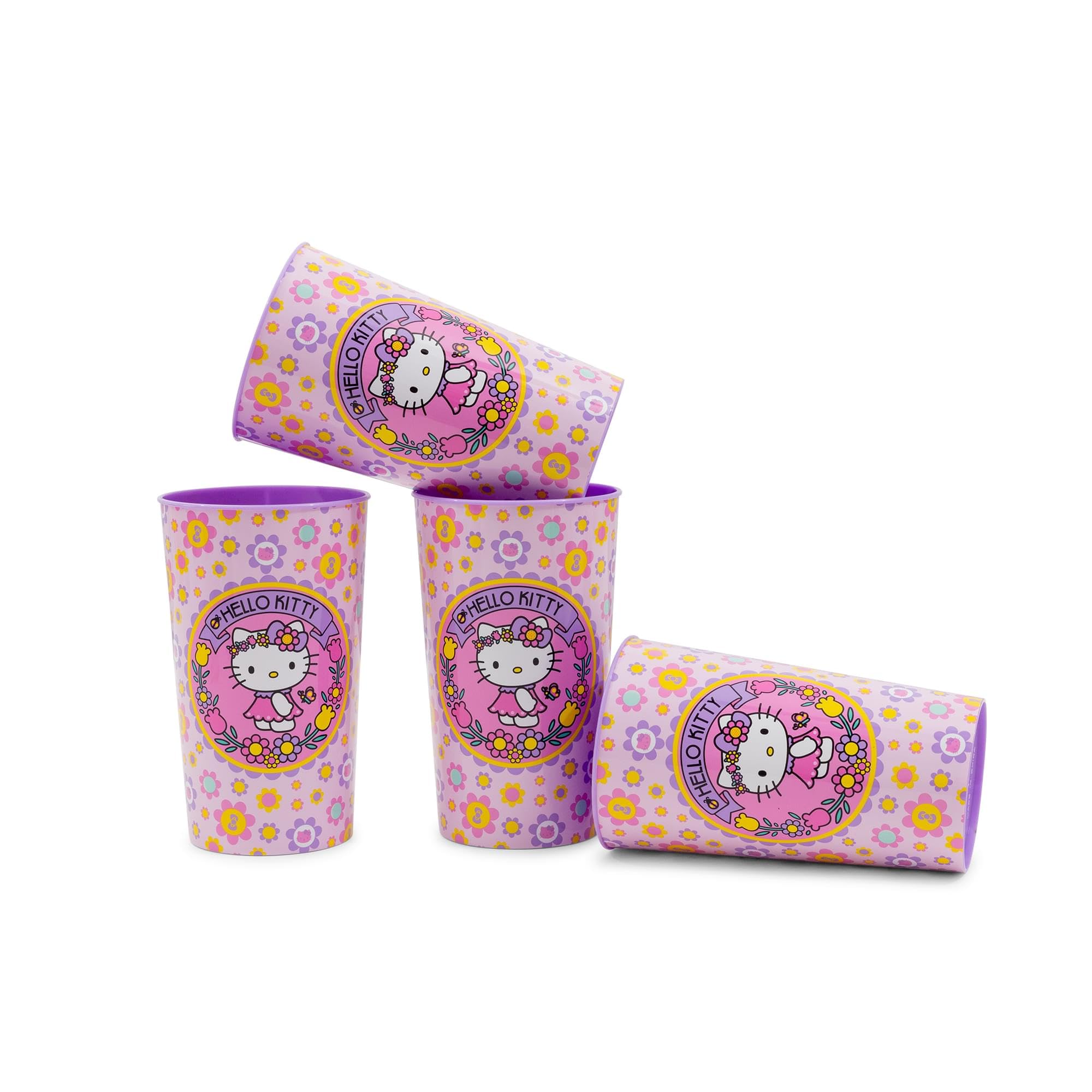 Foto 1 | Set De Vasos Silver Buffalo Sanrio Hello Kitty Flowers X4  650 Ml - Venta Internacional.