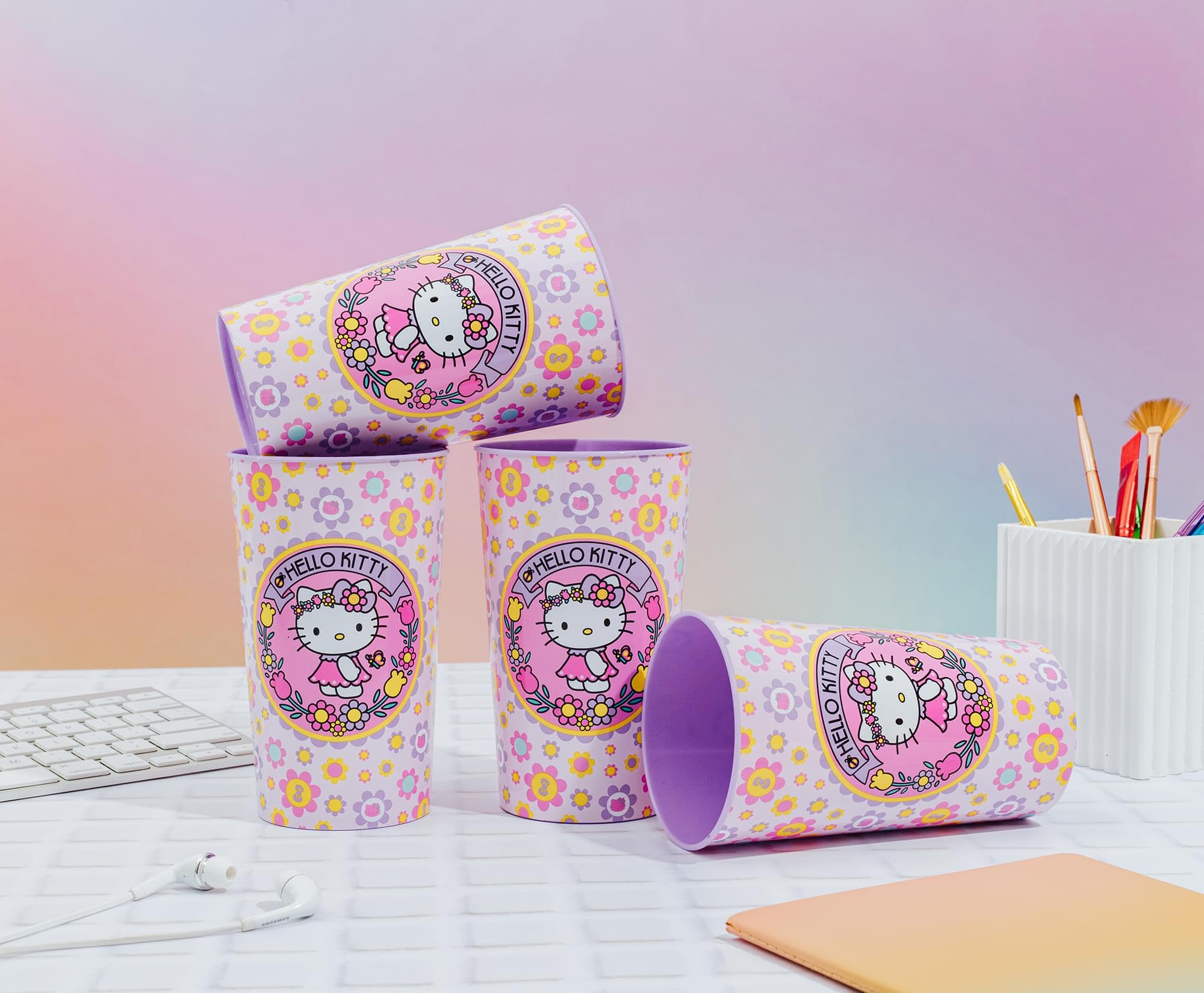 Foto 5 pulgar | Set De Vasos Silver Buffalo Sanrio Hello Kitty Flowers X4  650 Ml - Venta Internacional.