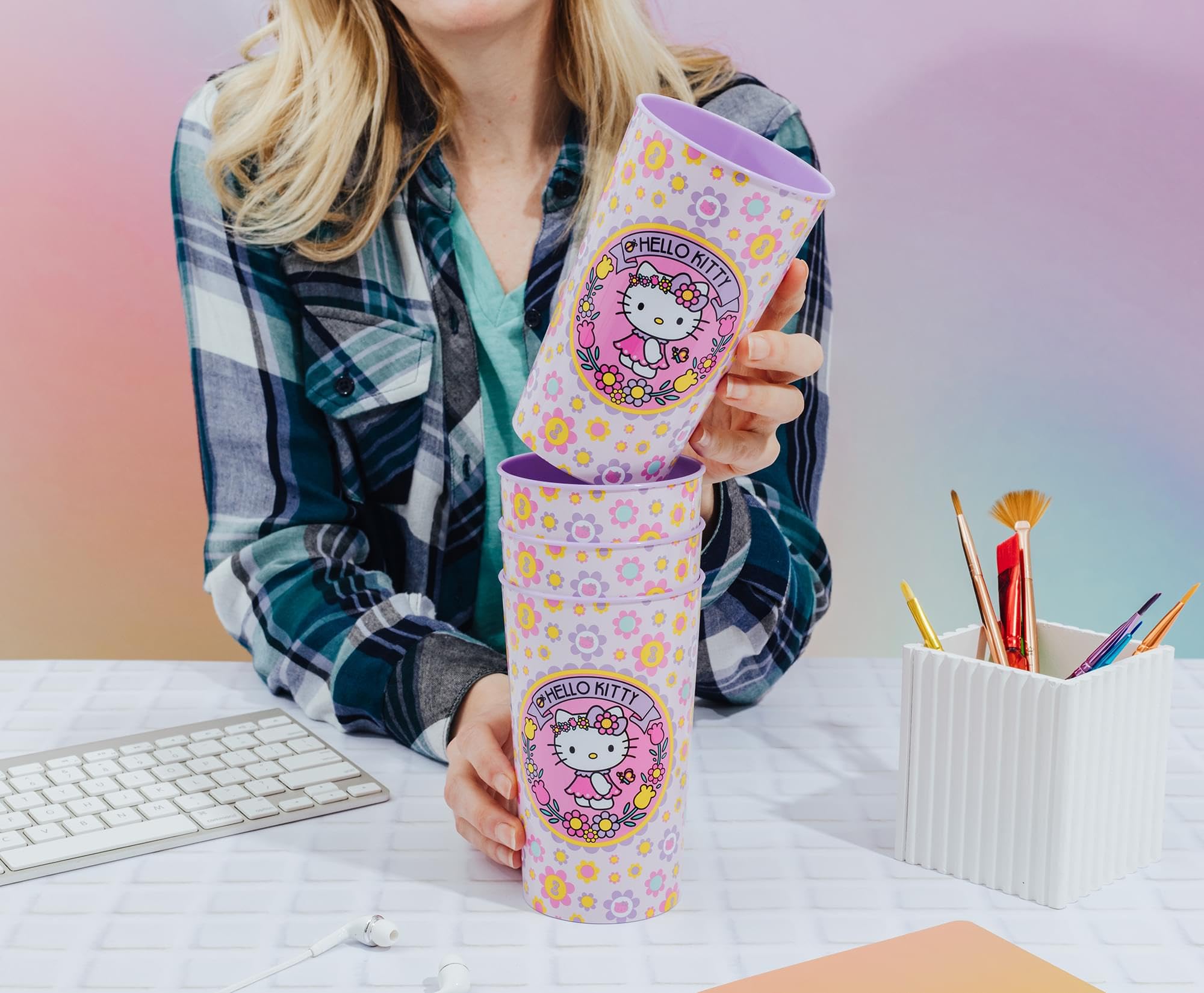 Foto 6 pulgar | Set De Vasos Silver Buffalo Sanrio Hello Kitty Flowers X4  650 Ml - Venta Internacional.