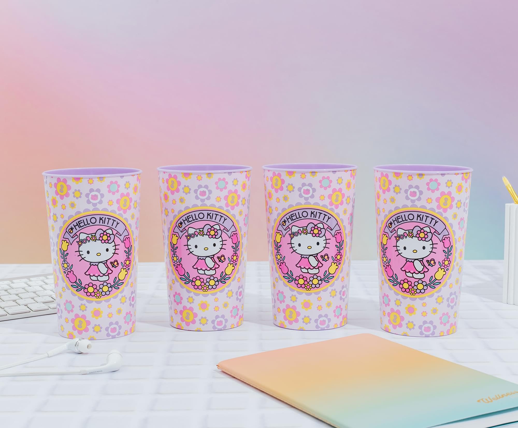 Foto 8 pulgar | Set De Vasos Silver Buffalo Sanrio Hello Kitty Flowers X4  650 Ml - Venta Internacional.