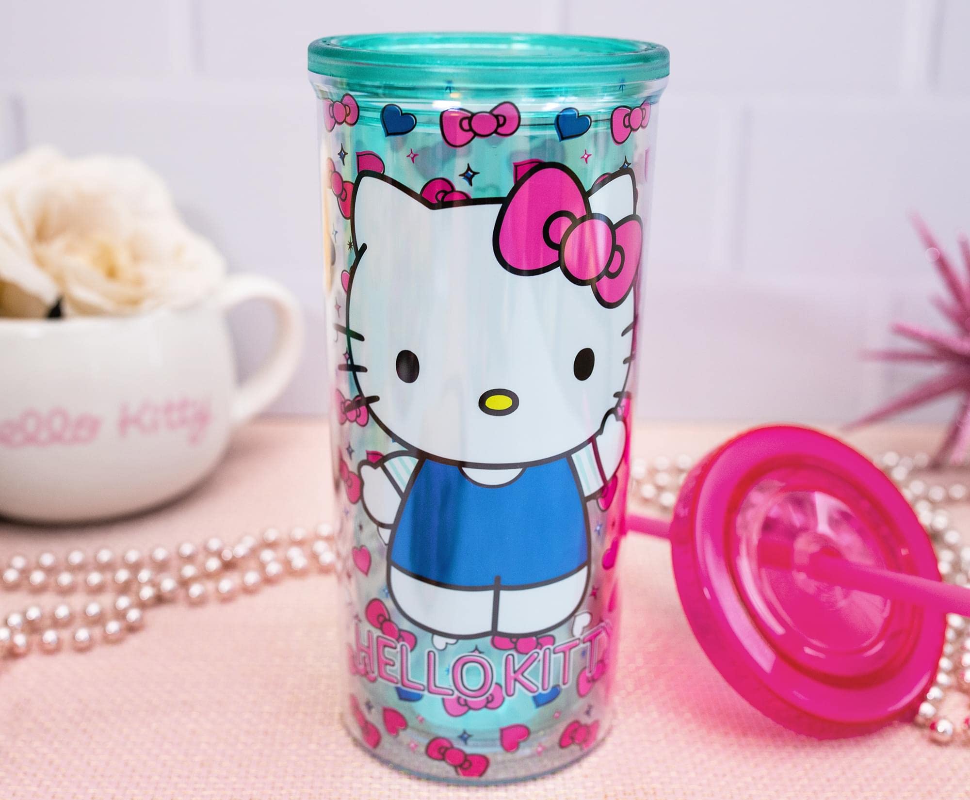 Foto 4 pulgar | Vaso Para Bebidas Frías Sanrio Hello Kitty Bows And Hearts  600 Ml  Con Pajita - Venta Internacional.