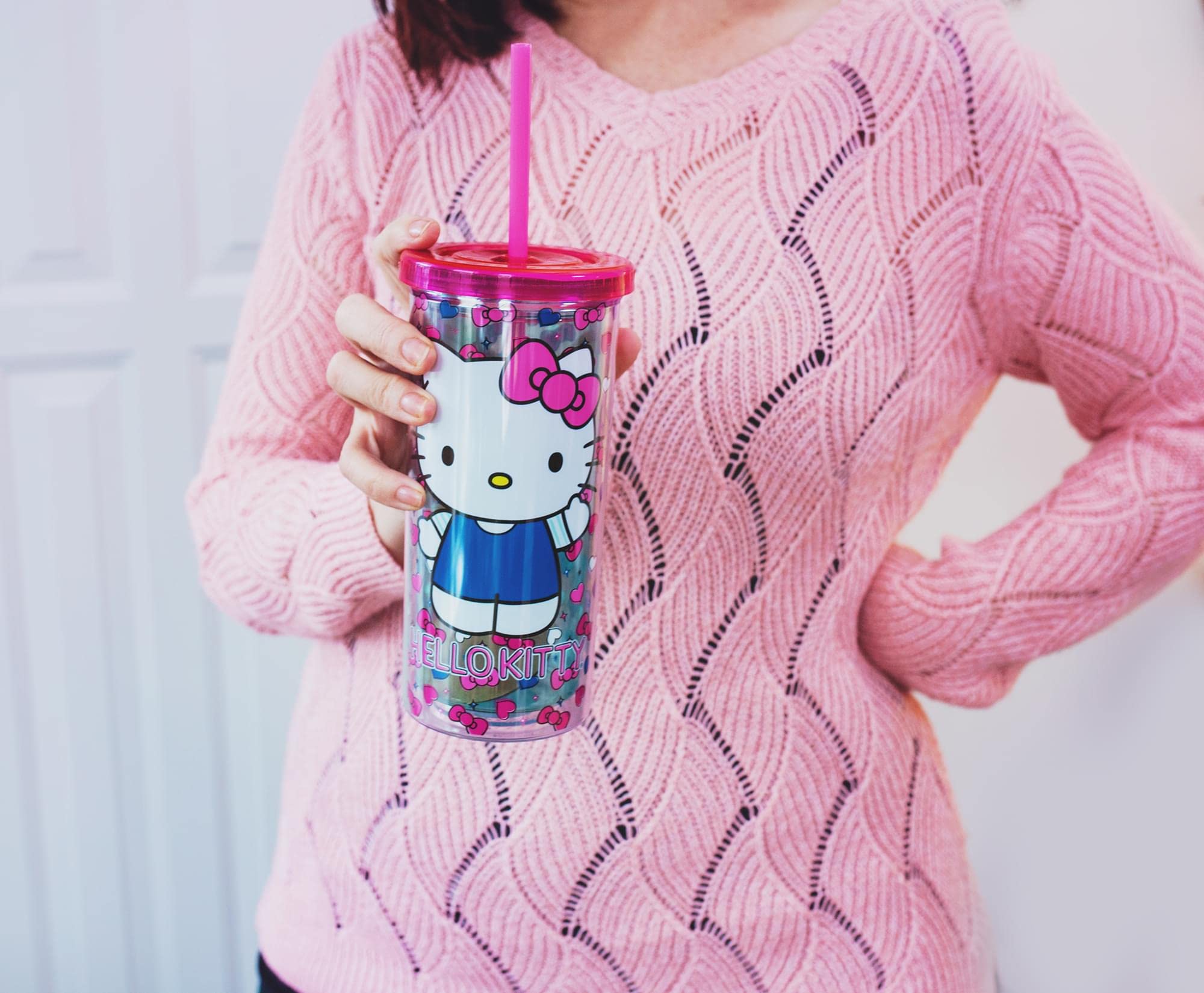 Foto 6 pulgar | Vaso Para Bebidas Frías Sanrio Hello Kitty Bows And Hearts  600 Ml  Con Pajita - Venta Internacional.