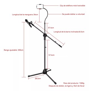 Foto 3 | Tripie Soporte Para Micrófono Con Teléfono Pedestal Atril Eo Safe Imports Esi-16084 Negro
