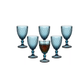 Foto 1 | Juego 6 Copas Vino Agua Cristal Labrado Vidrio Azul