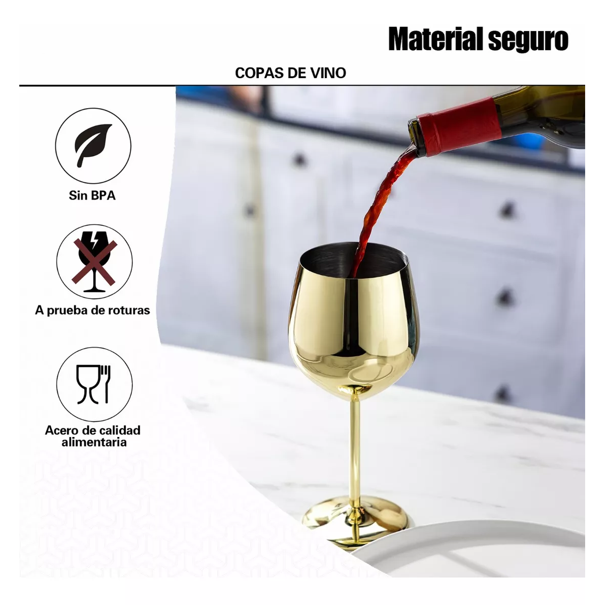 Foto 4 pulgar | Copas De Vino De Acero Inoxidable Doradas 4 Pz