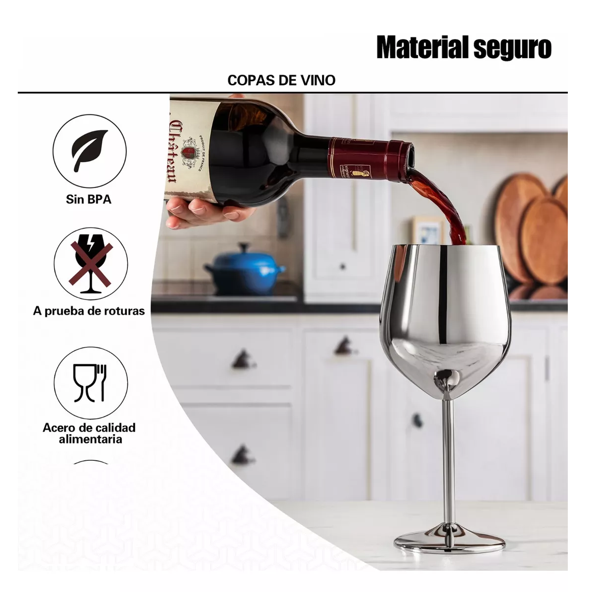 Foto 4 pulgar | Copas De Vino De Acero Inoxidable Plateadas 4 Pz