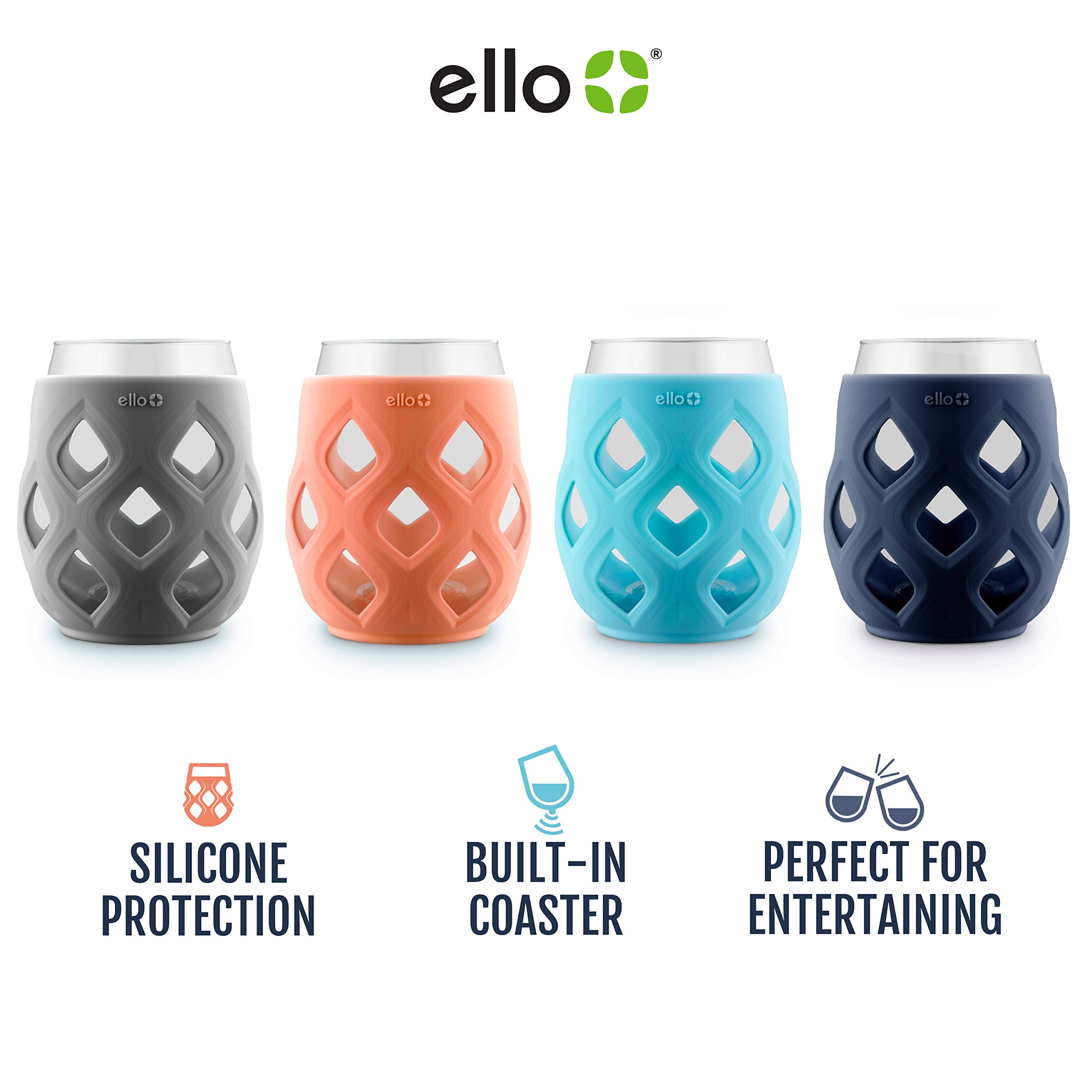 Foto 3 pulgar | Set De Copas De Vino Ello Cru, 500 Ml, Sin Tallo Y Funda De Silicona, 4 Unidades - Venta Internacional.