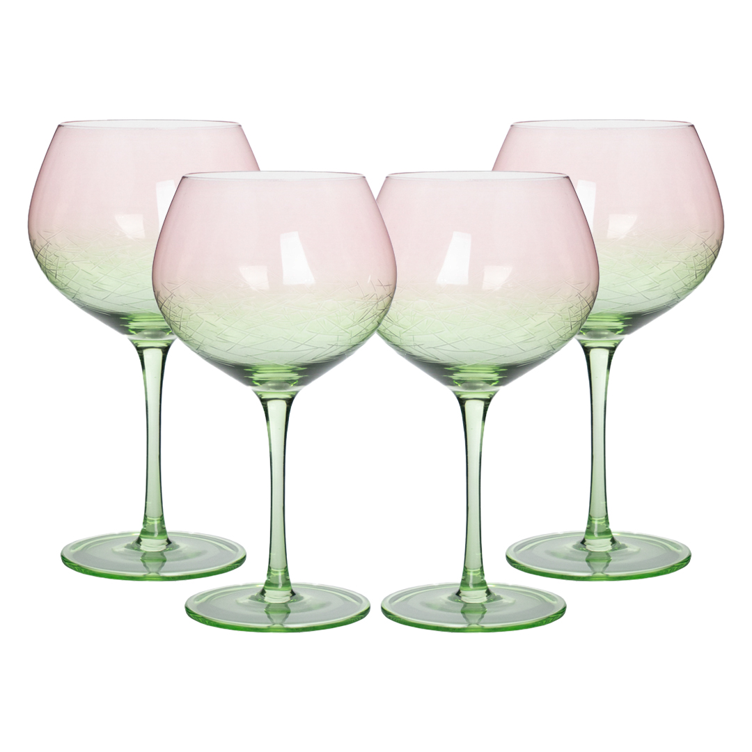 Foto 2 pulgar | Set De 4 Copas Goblet De Vino Verde/rosa
