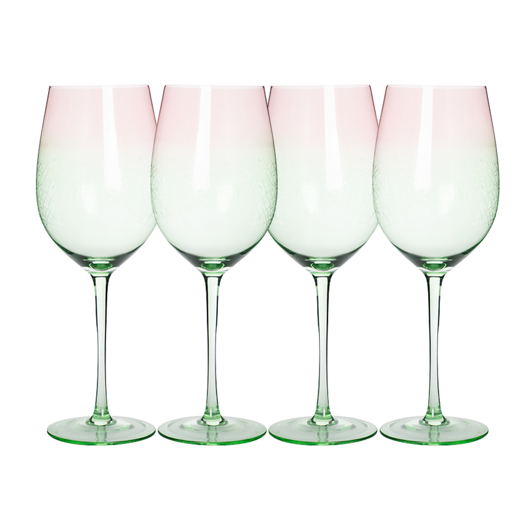 Foto 2 pulgar | Set De 4 Copas De Vino De Cristal  Verde/rosa – Elegancia Y Estilo Para Tu Mesa