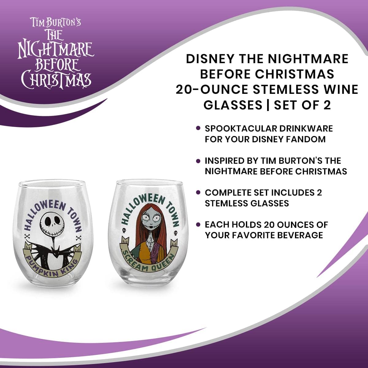 Foto 8 pulgar | Copas De Vino Plateadas Buffalo Disney Nightmare Before Christmas - Venta Internacional.