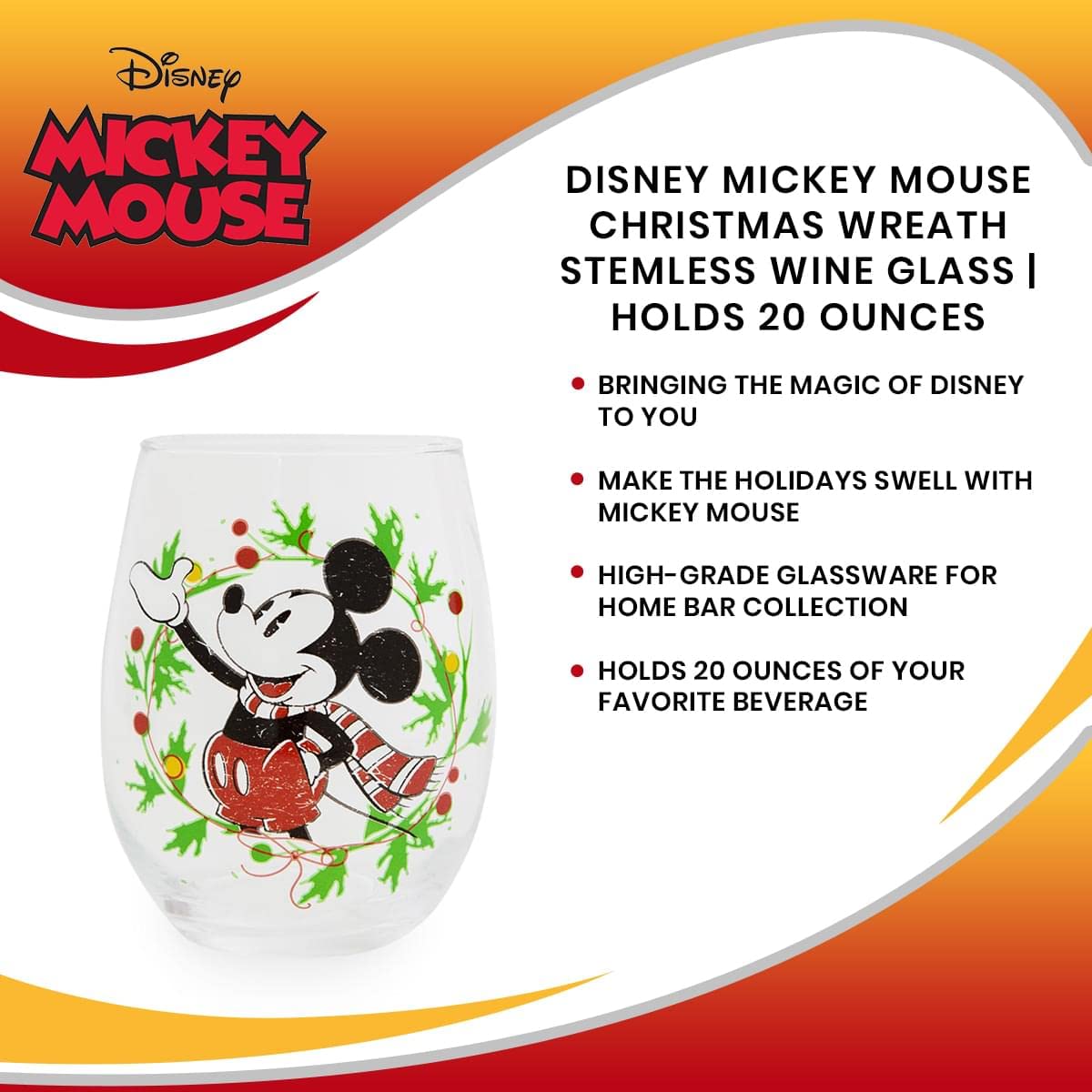 Foto 8 pulgar | Copa De Vino Sin Tallo Disney Mickey Mouse Christmas 600 Ml - Venta Internacional.
