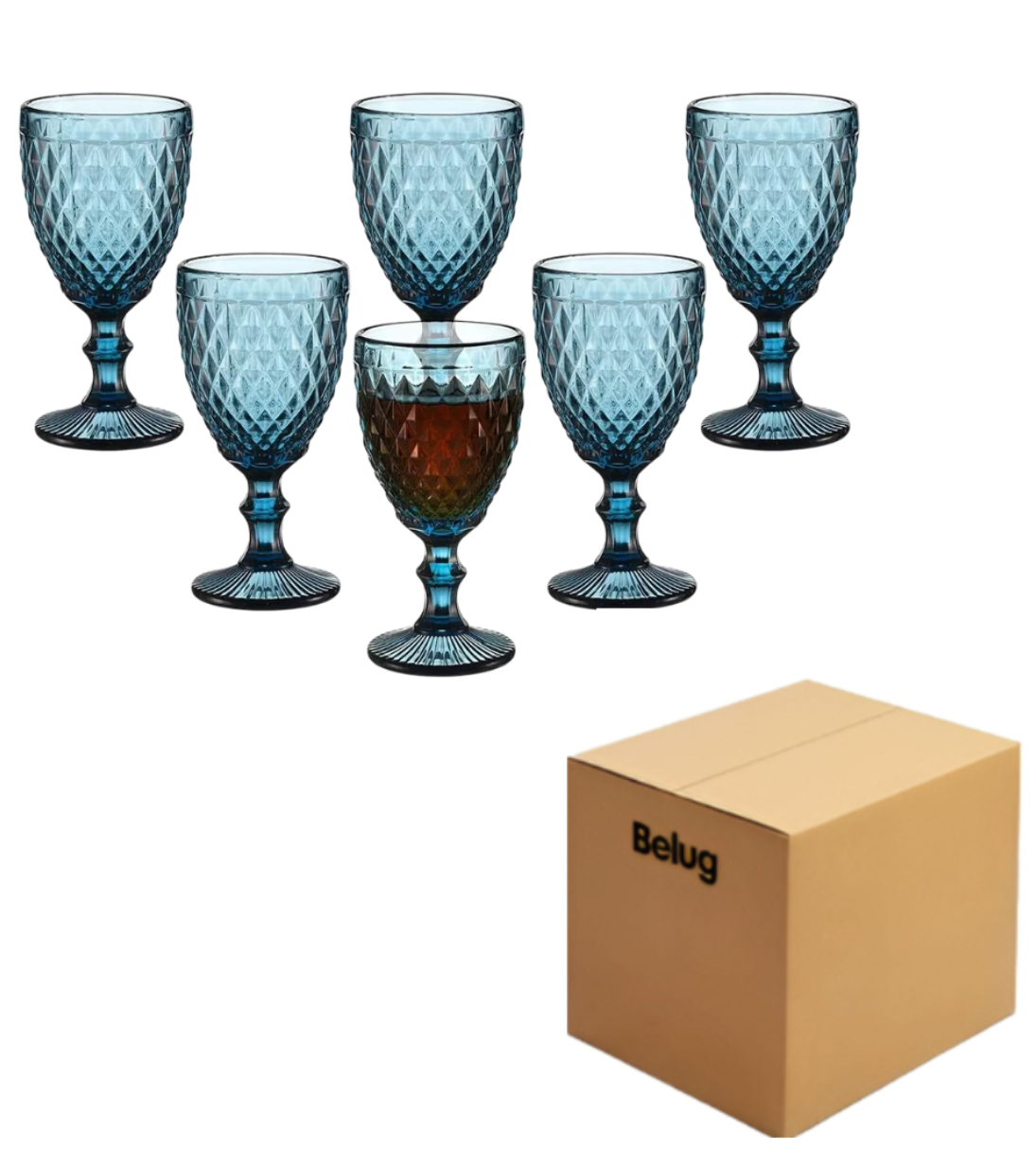 Foto 1 | Juego 6 Copas Vino Belug Agua Cristal Labrado Vidrio Azul