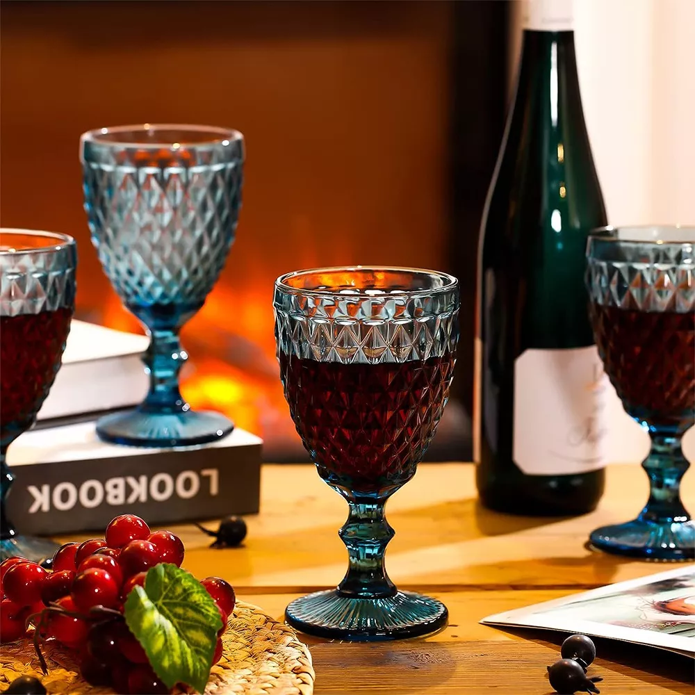 Foto 4 | Juego 6 Copas Vino Belug Agua Cristal Labrado Vidrio Azul