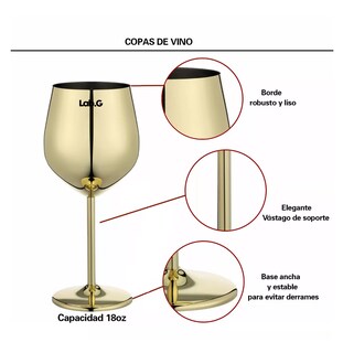 Foto 4 | Copas De Vino De Acero Inoxidable Doradas 4 Pzs