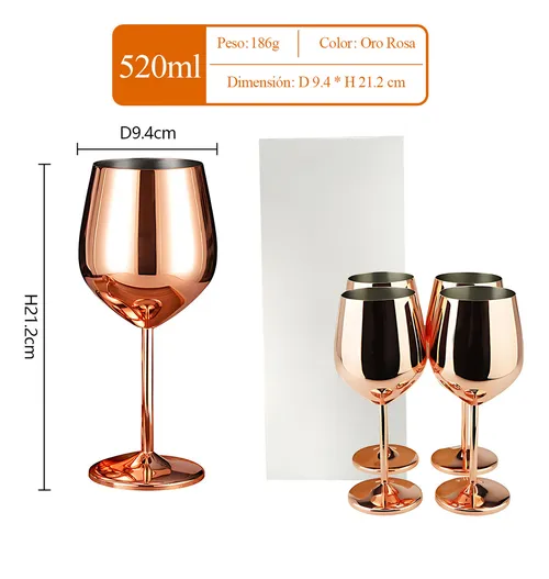 Foto 3 pulgar | Juego Xtellar De 4pzs Copas De Vino De Acero Inoxidable Con Tallo 520ml