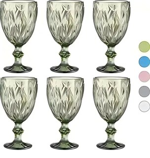 Foto 1 | 6 Xtellar Pzs Copa De Vino Cristal De Agua Grabado Vidriera Vintage