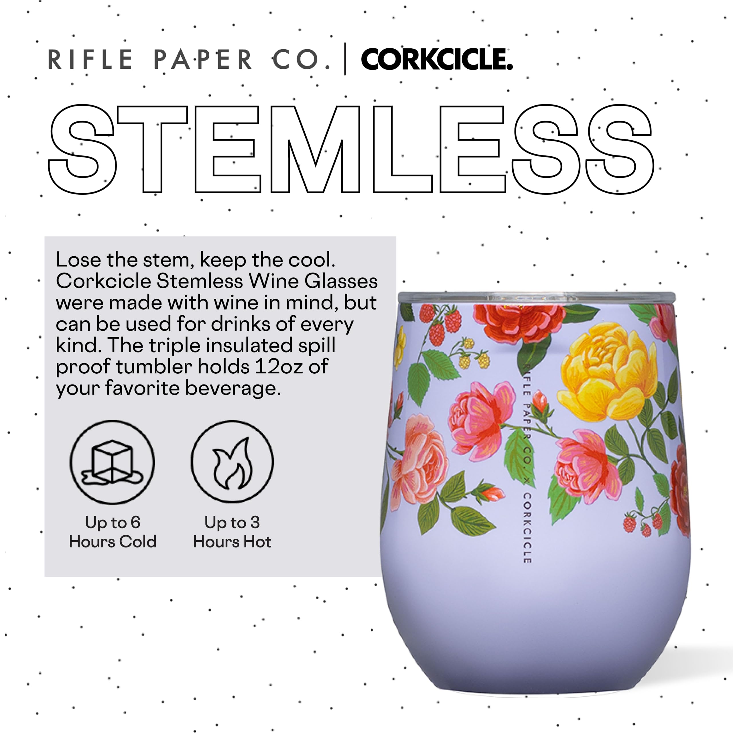 Foto 3 pulgar | Vaso Para Vino Corkcicle X Rifle Paper Co. Roses Purple, 350 Ml - Venta Internacional.