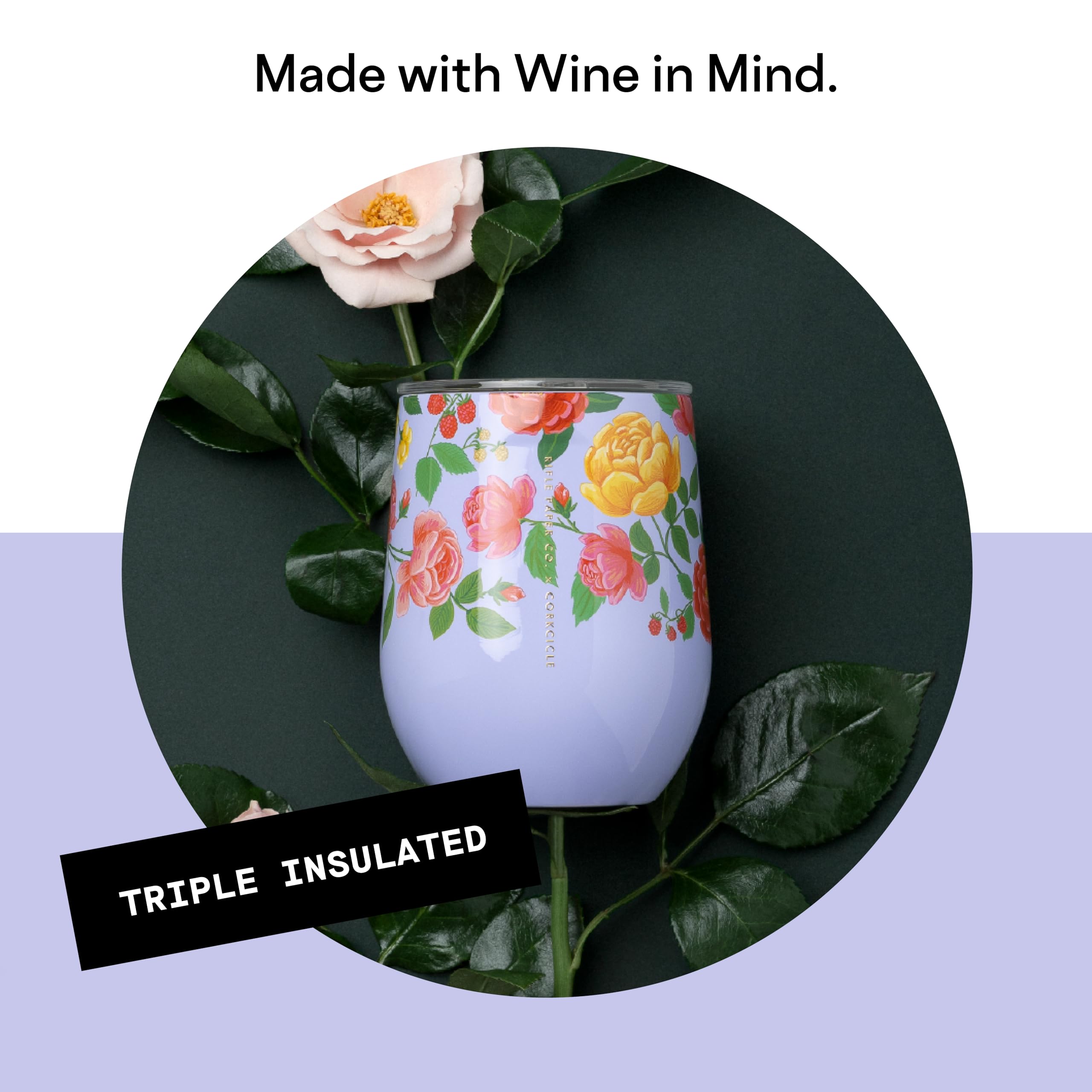 Foto 4 pulgar | Vaso Para Vino Corkcicle X Rifle Paper Co. Roses Purple, 350 Ml - Venta Internacional.