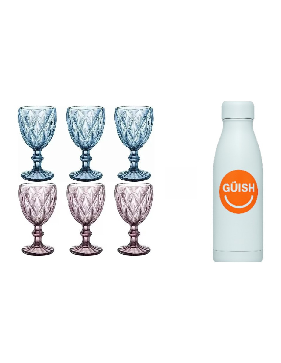 Foto 2 pulgar | Copas De Vino Cristal 6 Pzs Colores + Gratis Termo Güish De Regalo
