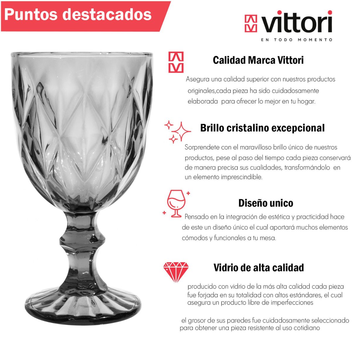 Foto 3 pulgar | Copas De Vidrio Vittori Humo Cristal 24 Piezas 245 Ml