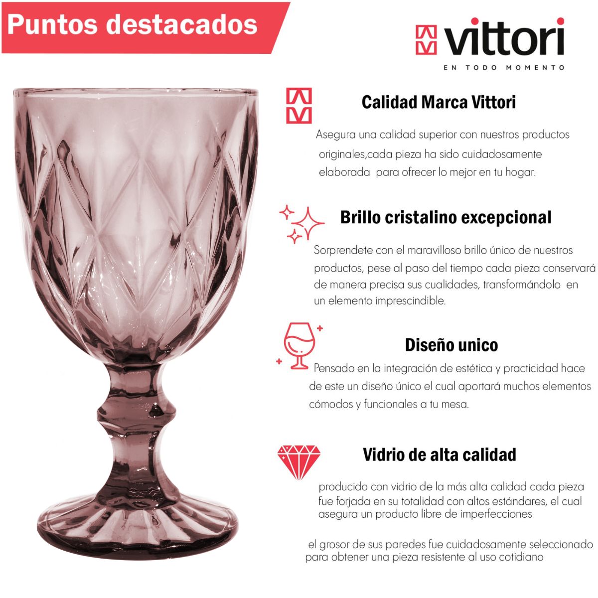 Foto 3 pulgar | Copas De Vidrio Vittori Purpura Cristal 24 Piezas 245 Ml