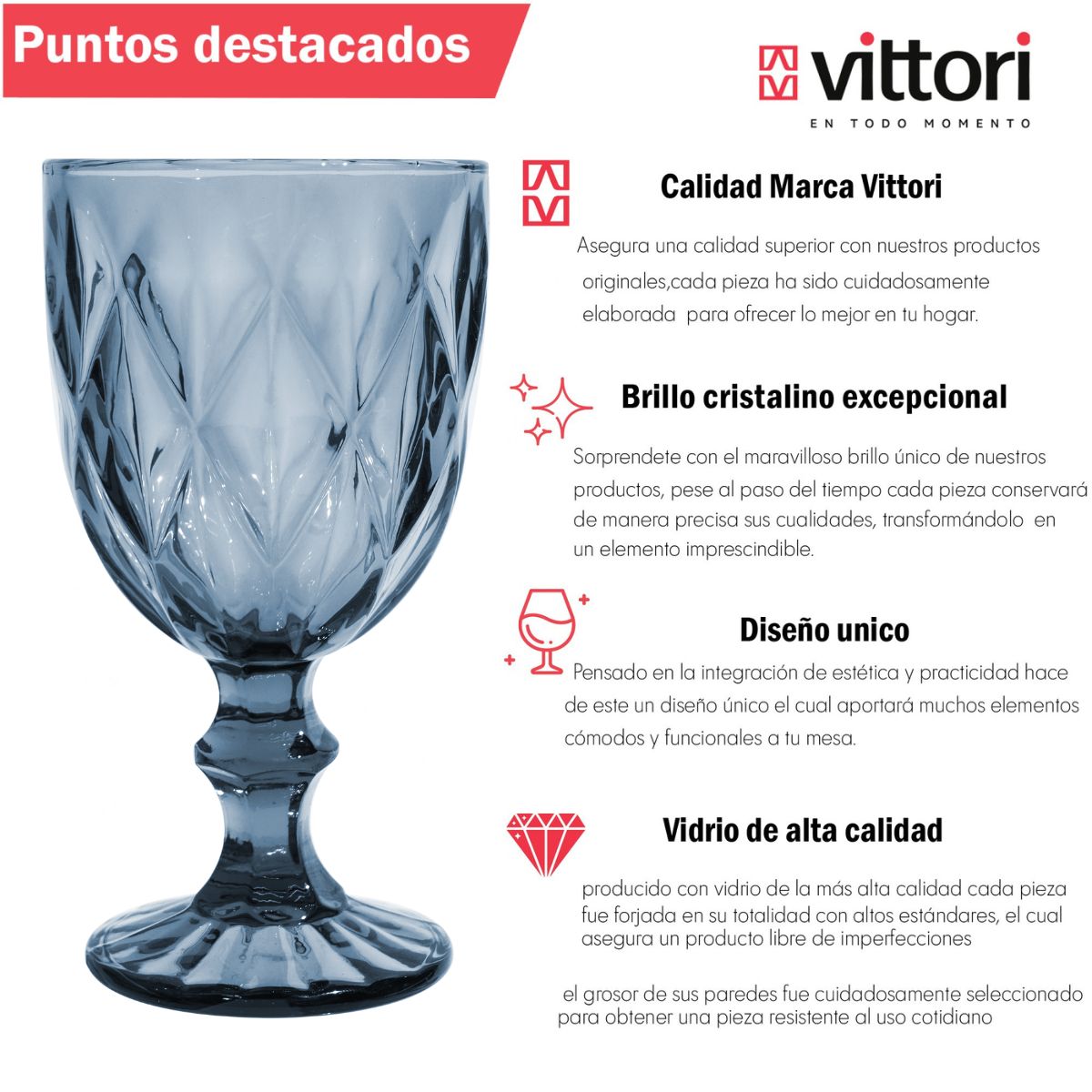 Foto 3 pulgar | Copas De Vidrio Vittori Azul Cobalto Cristal 24 Piezas 245 Ml