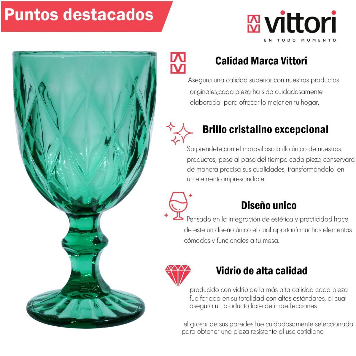 Foto 4 pulgar | Copas De Vidrio Vittori Verdes Cristal 8 Piezas 245 Ml
