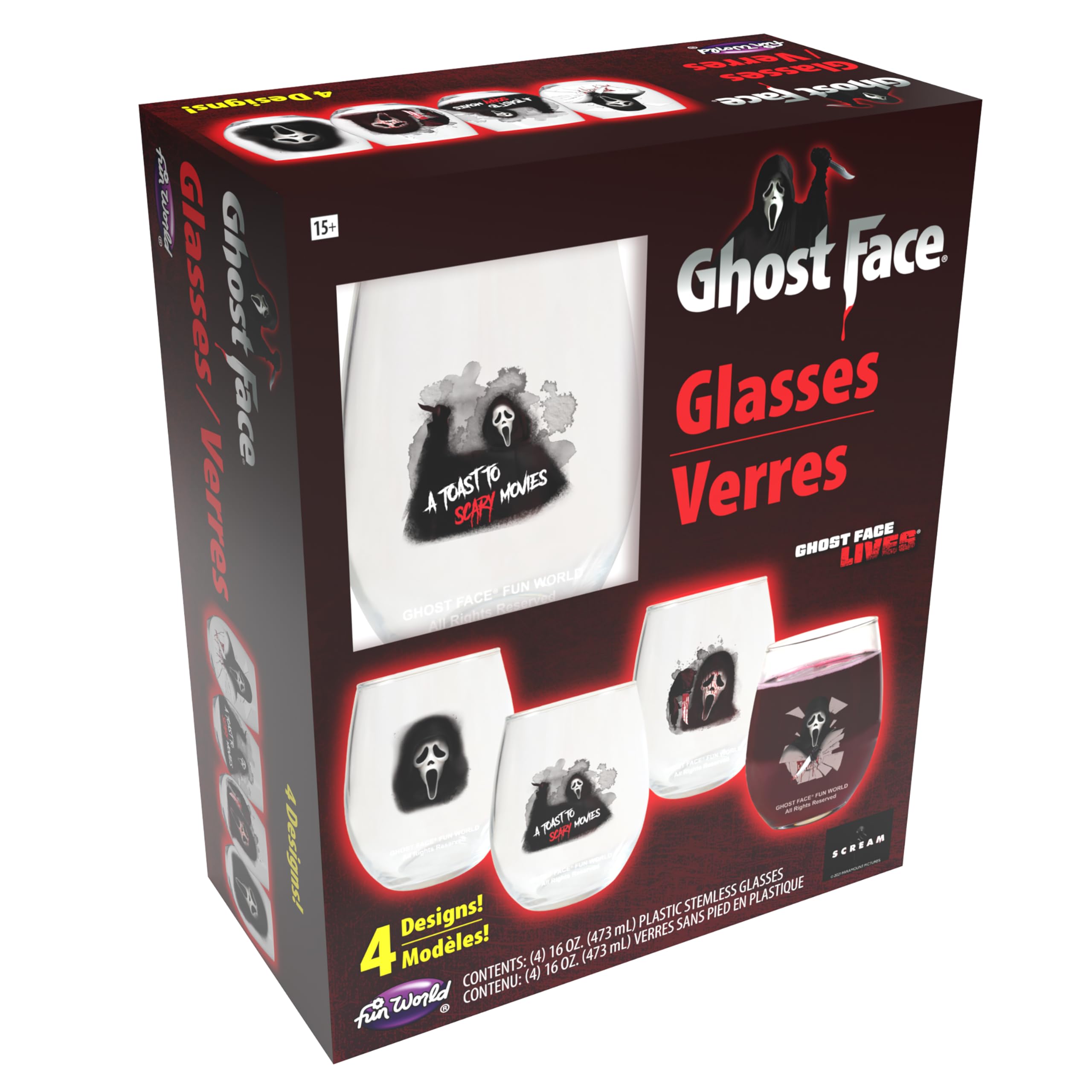 Foto 2 pulgar | Set De Vasos De Vino Fun World Ghost Face  16 Onzas  4 Piezas - Venta Internacional.