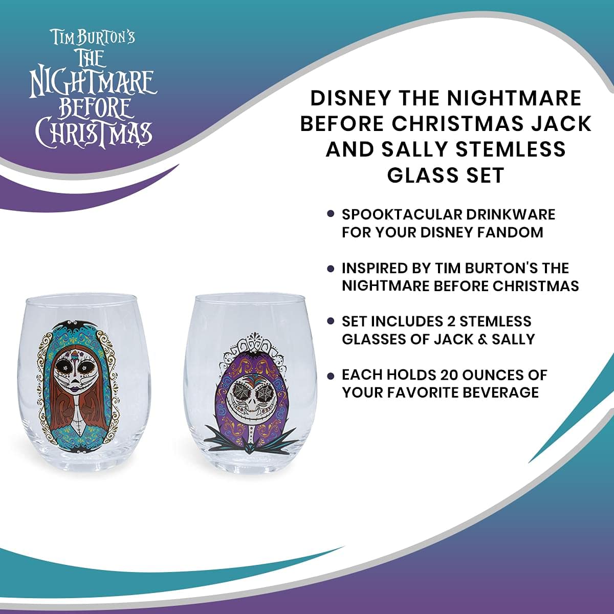 Foto 8 pulgar | Set De Copas De Vino Silver Buffalo Disney Nightmare Before Christmas - Venta Internacional.
