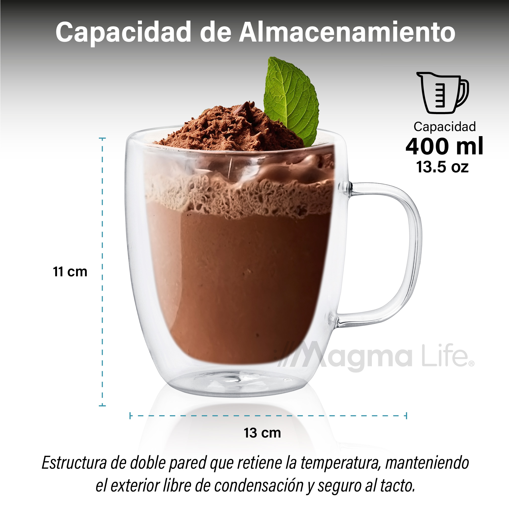 Foto 3 pulgar | Magma Life Set De 4 Tazas Doble Fondo Con Asa, Vasos Perfectos Para Disfrutar Capuchino, Americano, Espresso O Té, 400