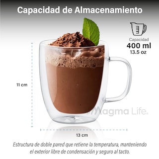 Foto 2 | Magma Life Set De 4 Tazas Doble Fondo Con Asa, Vasos Perfectos Para Disfrutar Capuchino, Americano, Espresso O Té, 400
