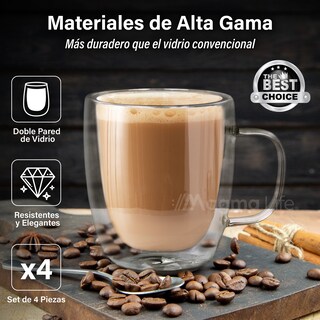 Foto 6 | Magma Life Set De 4 Tazas Doble Fondo Con Asa, Vasos Perfectos Para Disfrutar Capuchino, Americano, Espresso O Té, 400