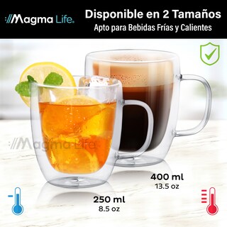 Foto 7 | Magma Life Set De 4 Tazas Doble Fondo Con Asa, Vasos Perfectos Para Disfrutar Capuchino, Americano, Espresso O Té, 400