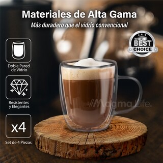 Foto 2 | Magma Life Set De 4 Tazas Doble Fondo Con Asa, Vasos Perfectos Para Disfrutar Capuchino, Americano, Espresso O Té 250 M