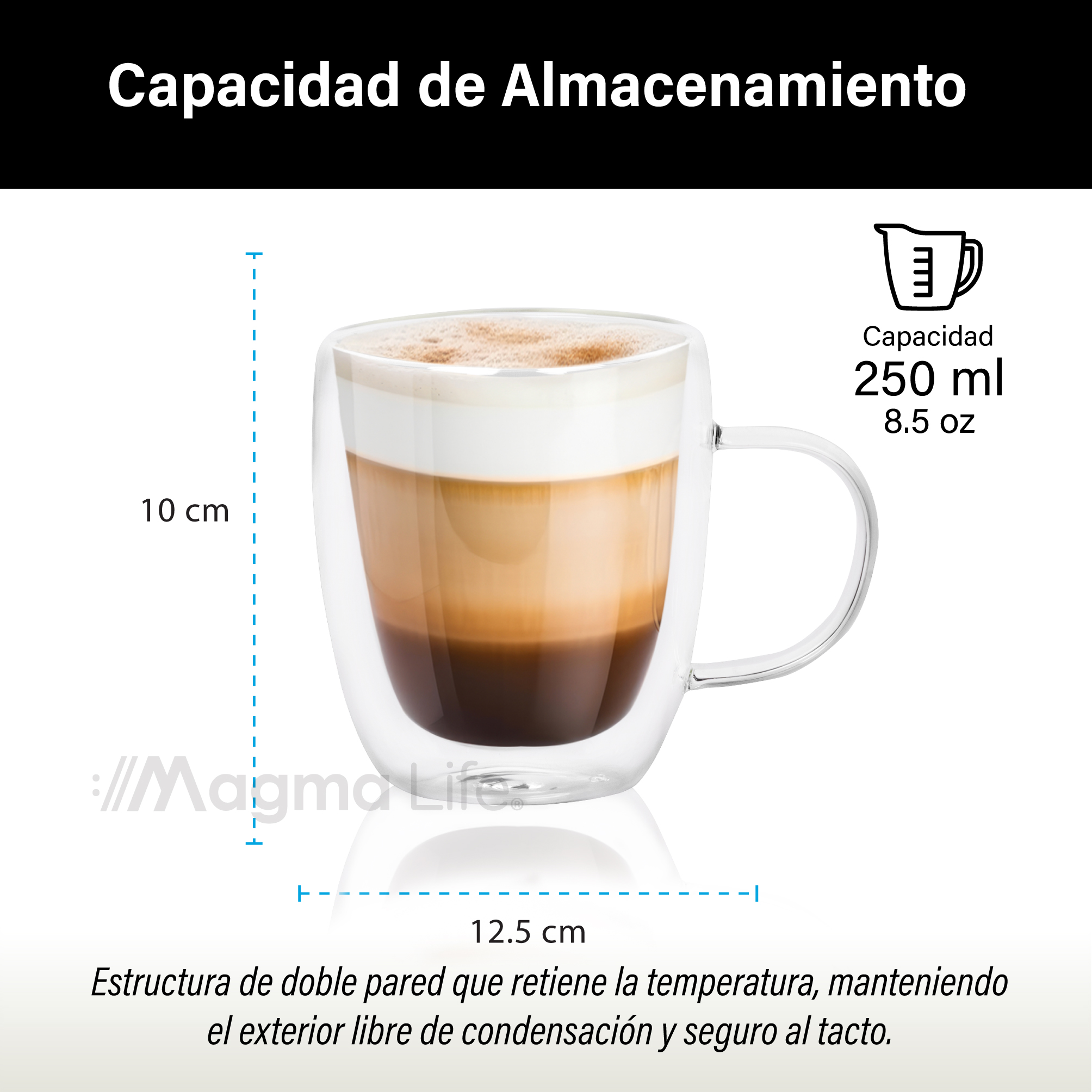 Foto 4 pulgar | Magma Life Set De 4 Tazas Doble Fondo Con Asa, Vasos Perfectos Para Disfrutar Capuchino, Americano, Espresso O Té 250 M