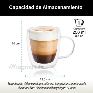 Foto 3 | Magma Life Set De 4 Tazas Doble Fondo Con Asa, Vasos Perfectos Para Disfrutar Capuchino, Americano, Espresso O Té 250 M