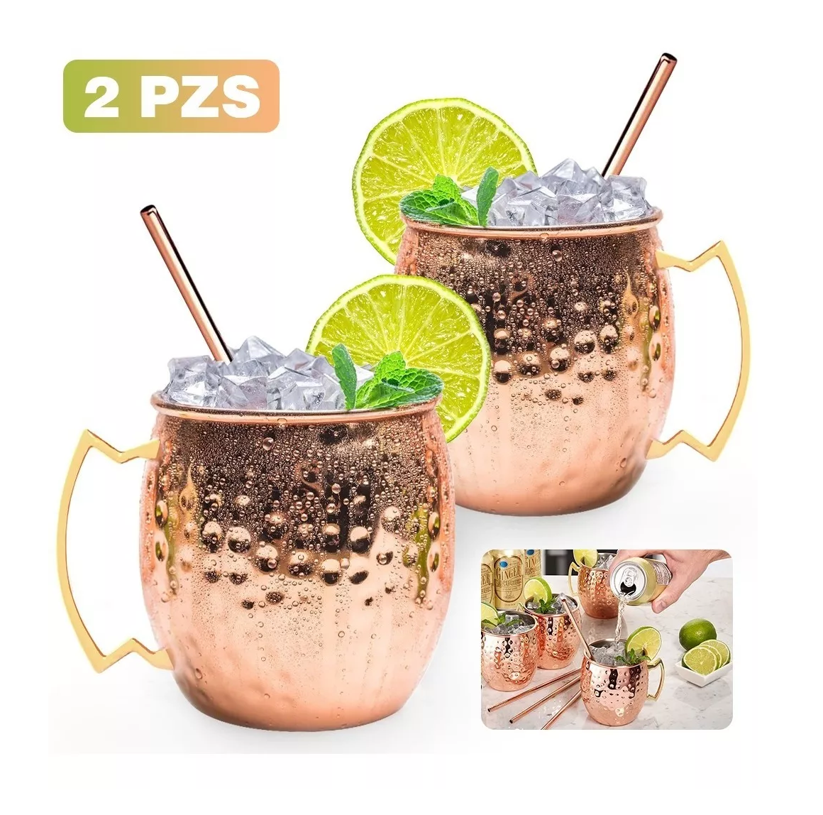 Foto 5 pulgar | Tazas Belug color Dorado 2 piezas Incluye Popotes 500 Ml