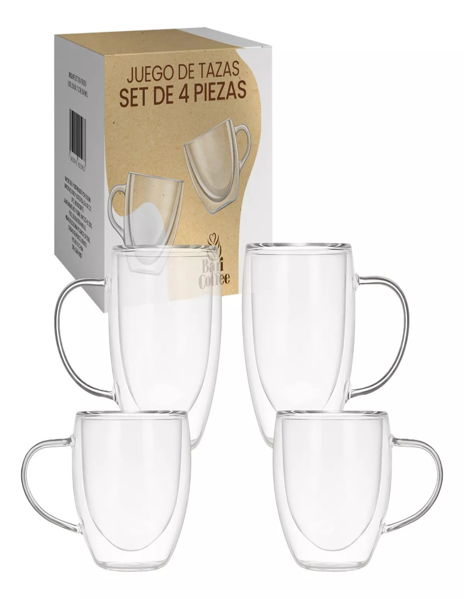 Foto 3 pulgar | Juego De 4 Tazas De Vidrio + Termo De Agua Güish
