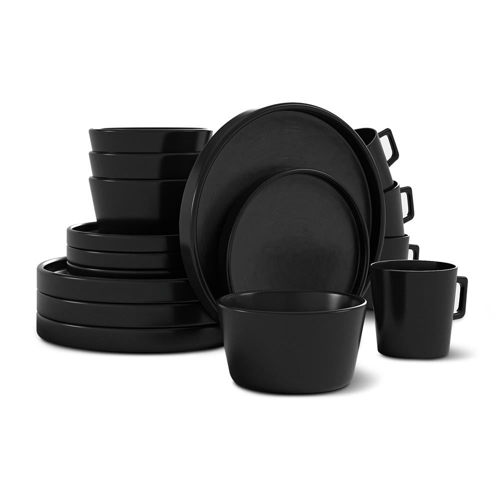 Vajilla de Gres Moderna 4 Personas 16 Piezas Platos Taza Casa Litus color Negro