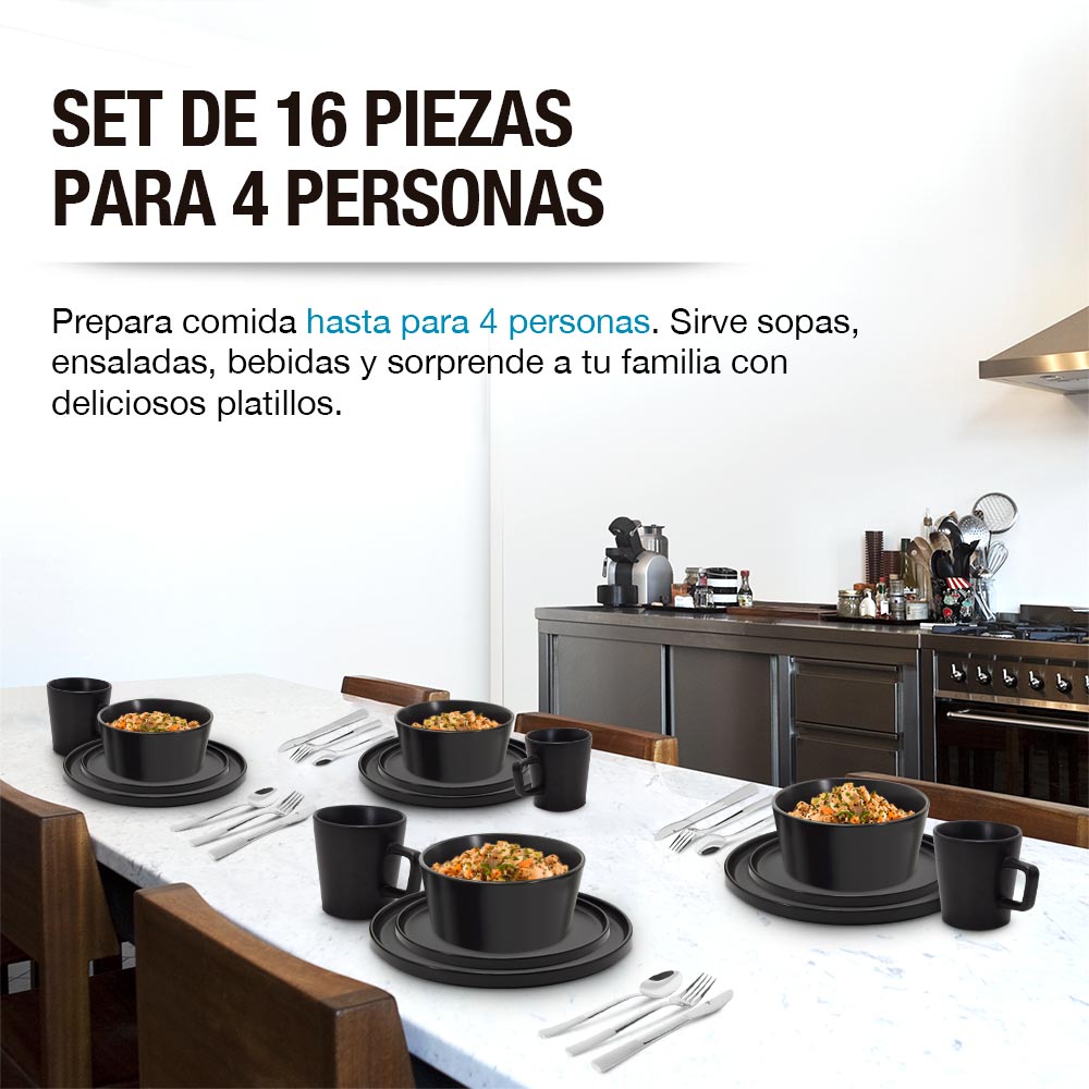 Foto 6 pulgar | Vajilla de Gres Moderna 4 Personas 16 Piezas Platos Taza Casa Litus color Negro