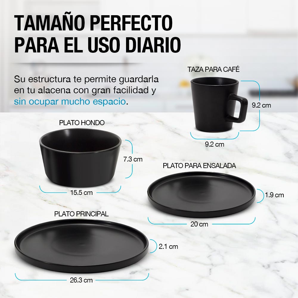 Foto 6 | Vajilla de Gres Moderna 4 Personas 16 Piezas Platos Taza Casa Litus color Negro