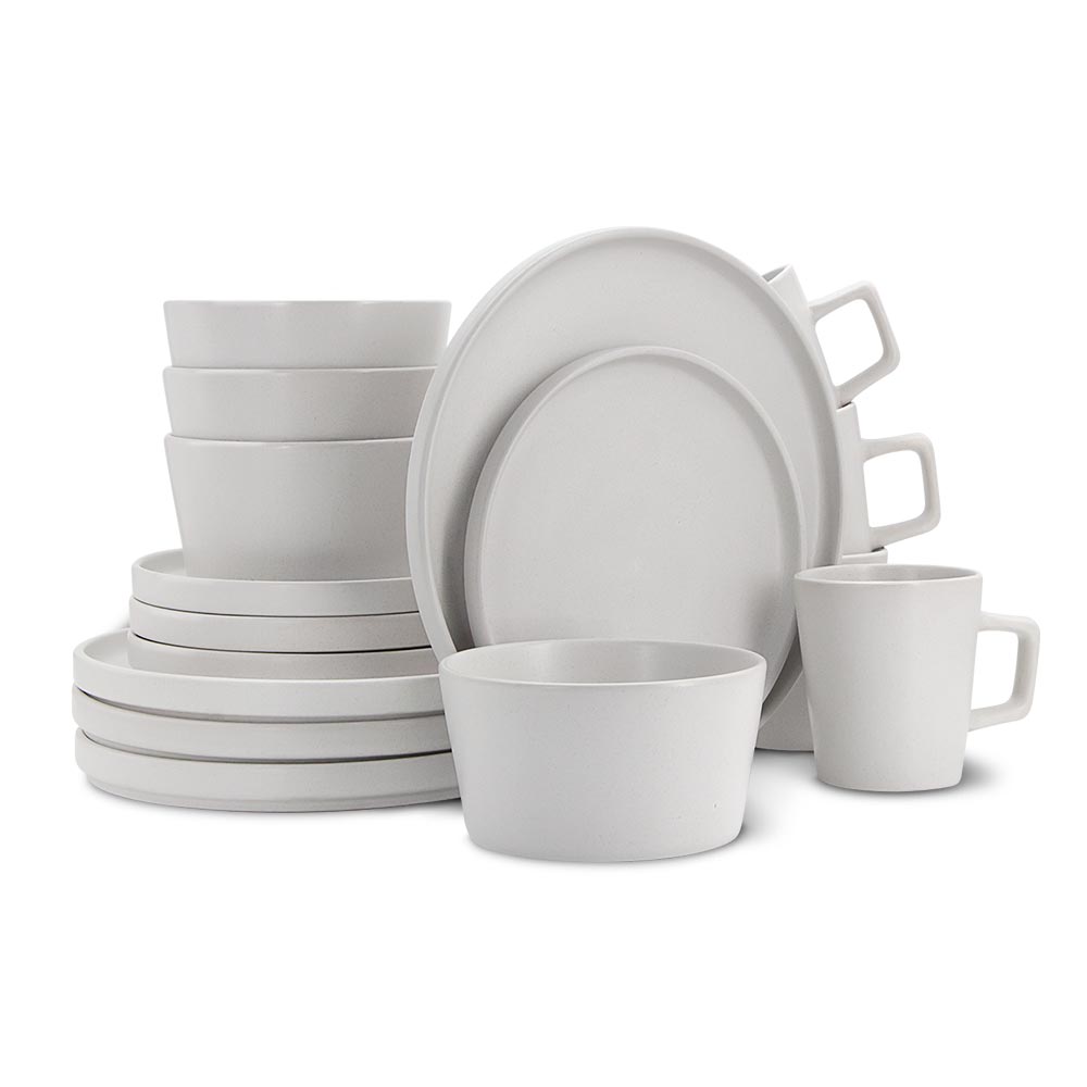 Vajilla de Gres Moderna 4 Personas 16 Piezas Platos Taza Casa Litus color Blanco