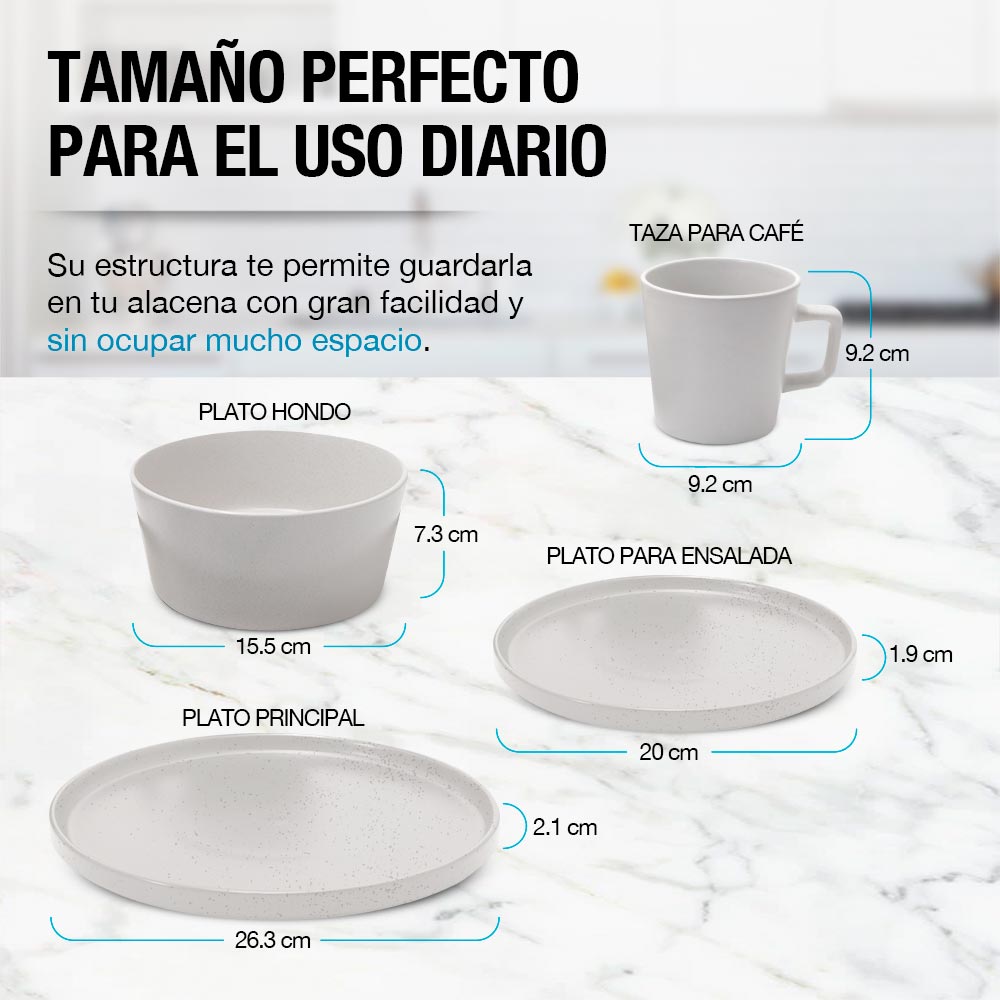 Foto 7 pulgar | Vajilla de Gres Moderna 4 Personas 16 Piezas Platos Taza Casa Litus color Blanco