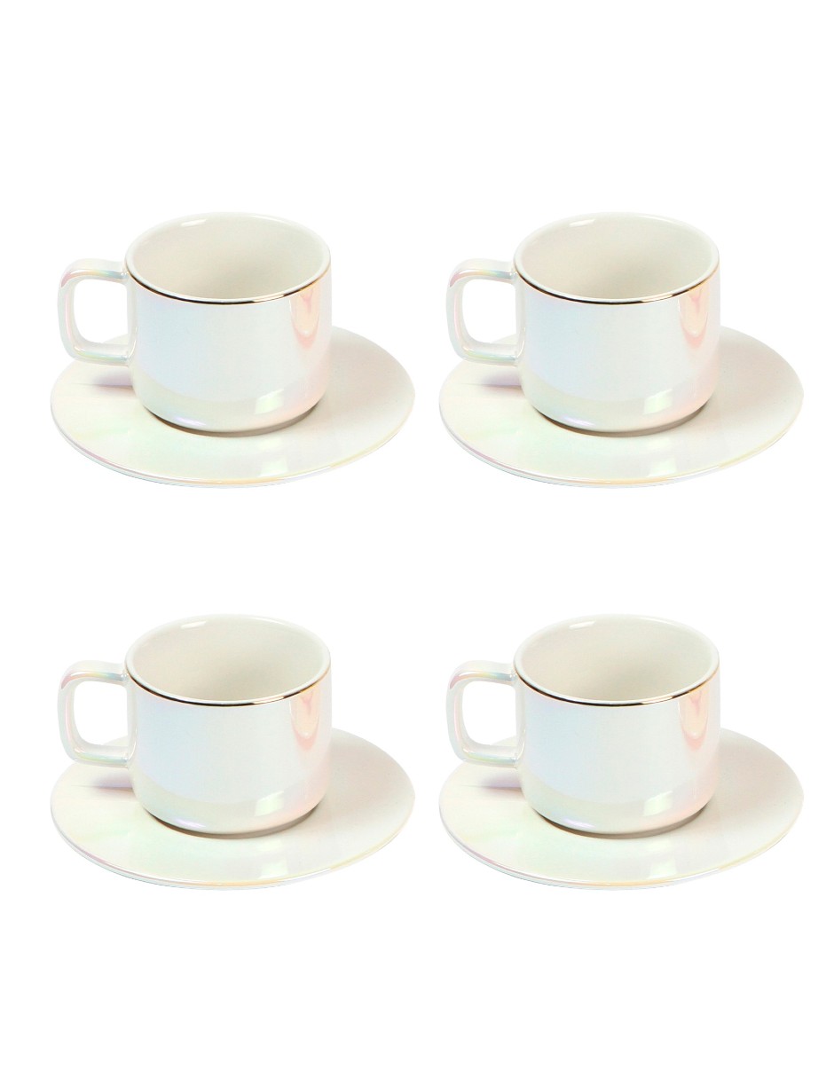 Foto 1 | Juego De 4 Tazas De Ceramica Con Plato