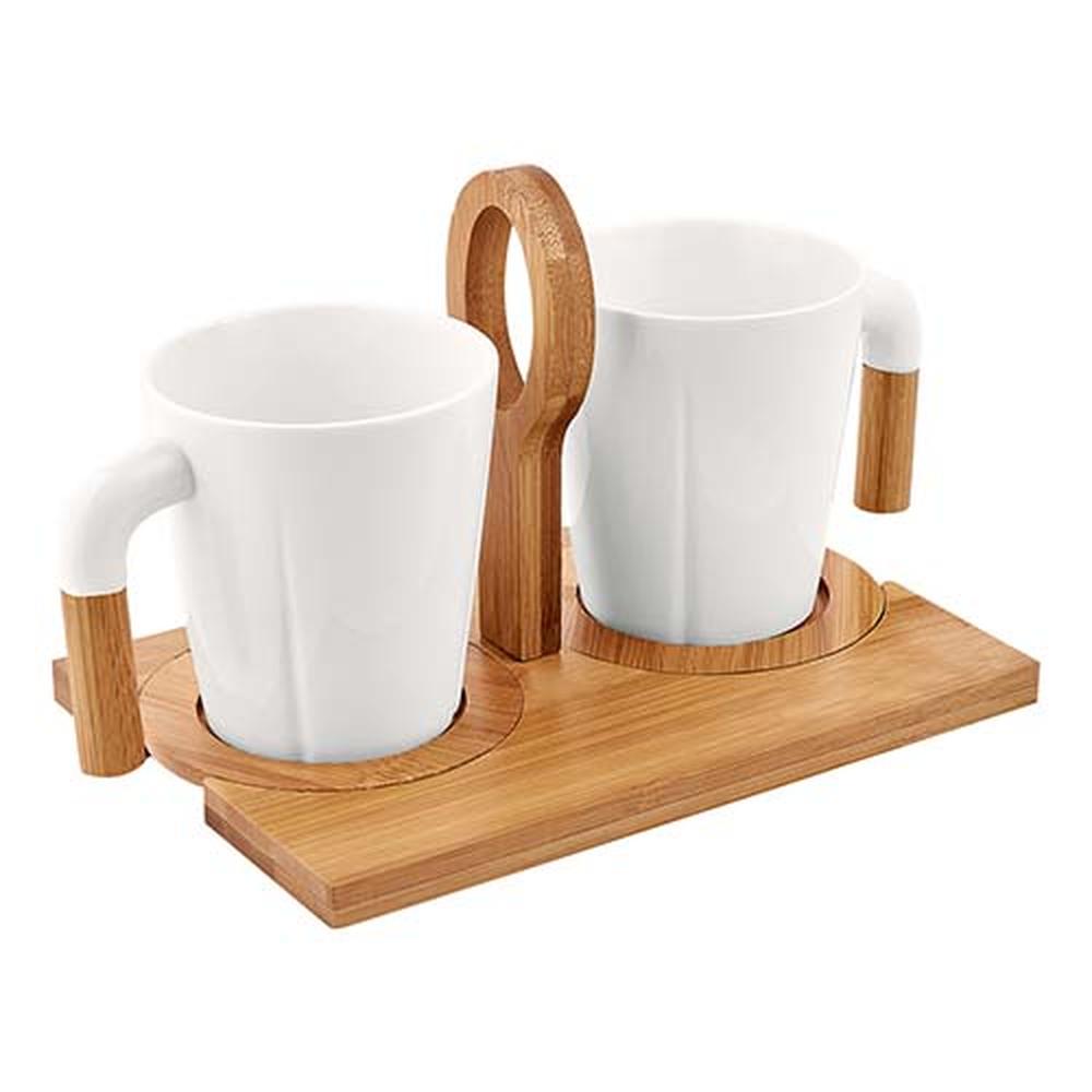 Foto 3 | Set De 2 Tazas Cerámica Con Asas Y Base De Bambú  Regalo Elegante 8 Oz-tazas