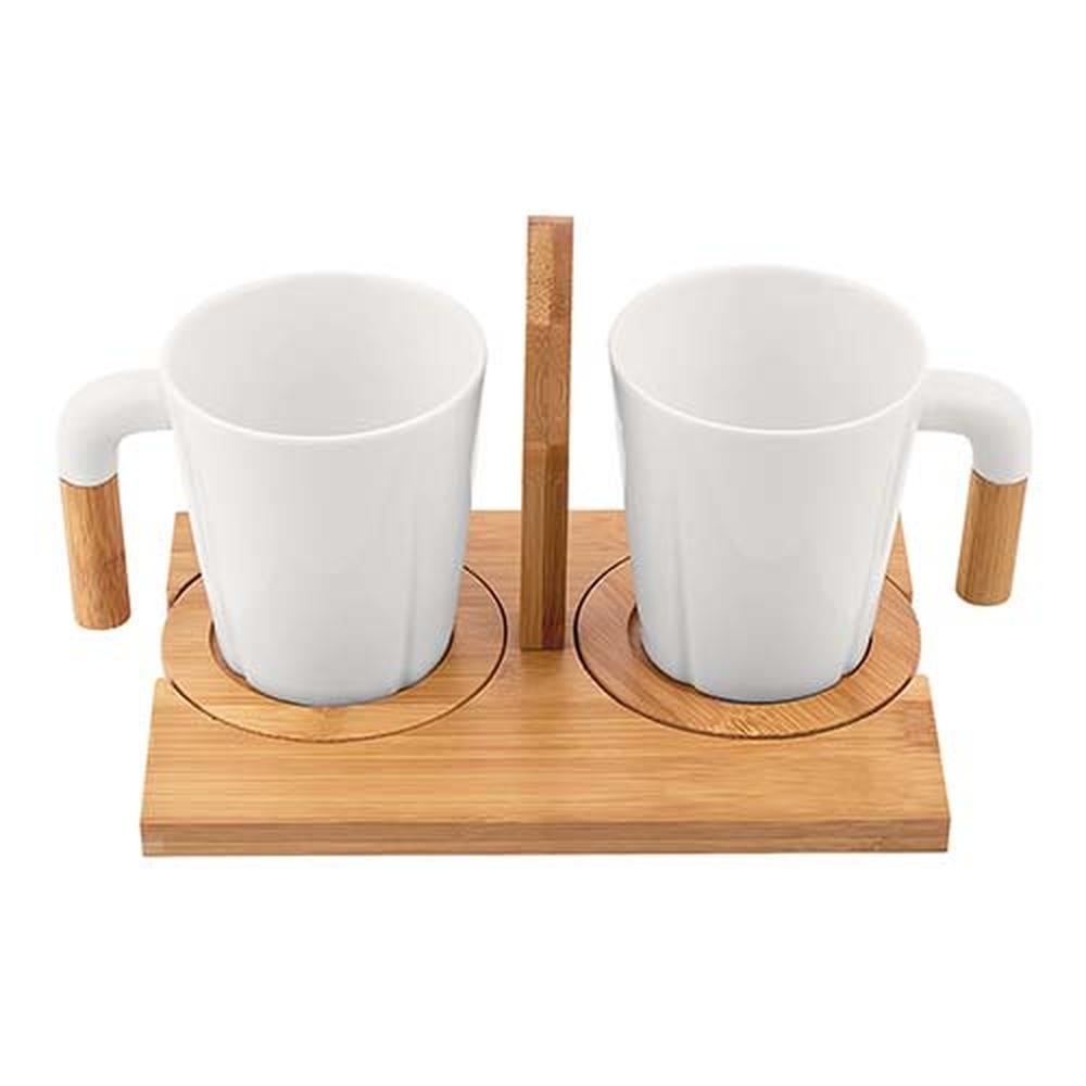 Foto 4 | Set De 2 Tazas Cerámica Con Asas Y Base De Bambú  Regalo Elegante 8 Oz-tazas