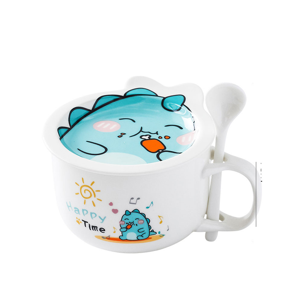 Foto 2 pulgar | Taza de Cerámica HappyWare color Blanco para Café con Cuchara y Tapa Diseño de Dinosaurio