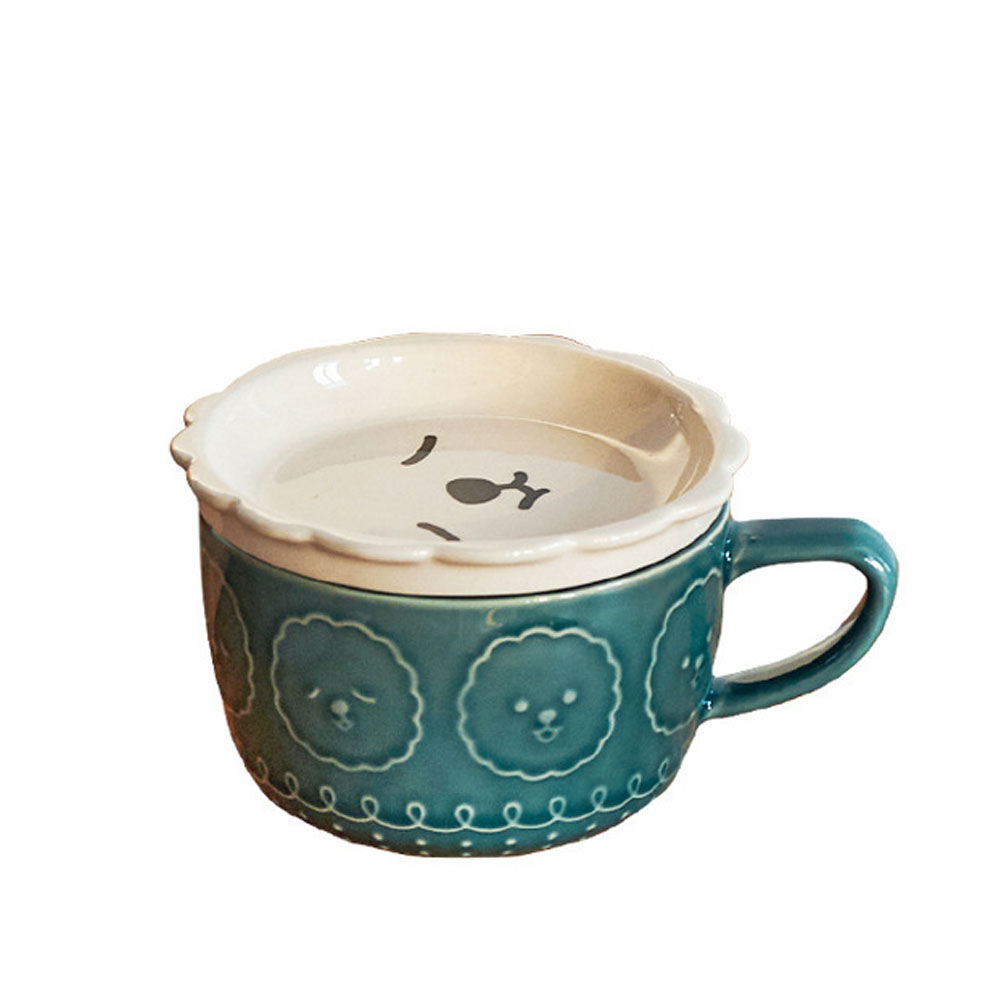 Taza de Cerámica HappyWare Multicolor con Tapa y Diseño de Llama