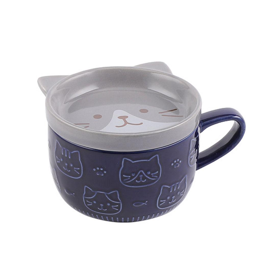 Foto 2 pulgar | Taza de Cerámica HappyWare color Gris con Tapa y Diseño de Gato